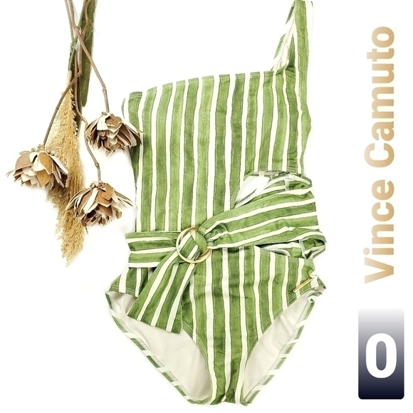 Vince Camuto Green Stripe Cutout Wrap Swimsuit - Picture 1 of 14